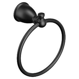 Matte black towel ring with rounded mounting base designed for bathroom home improvement projects and tools use