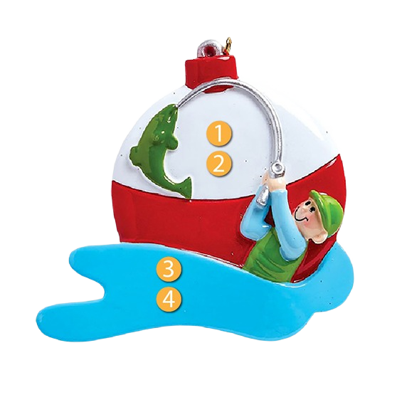 Festive fishing ornament with male angler catching bass, Christmas tree decoration under fifty dollars collection