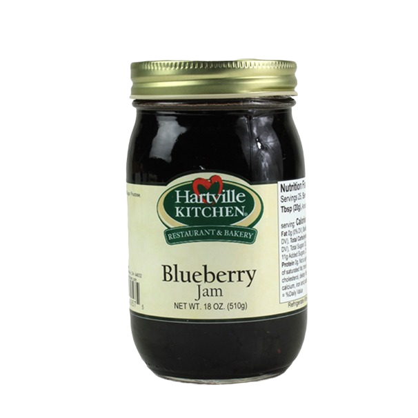 Hartville Kitchen Blueberry Jam jar with gold lid, all-natural fruit spread from Jams & Jellies collection under $50