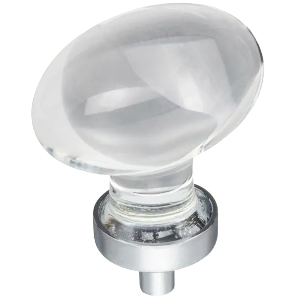Polished chrome and glass cabinet knob shaped like a football for hardware and furniture accessories under $50
