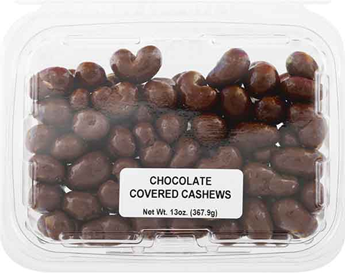 Clear container of milk chocolate coated cashews for Chocolates & Candies and Food & Beverage collections under $50