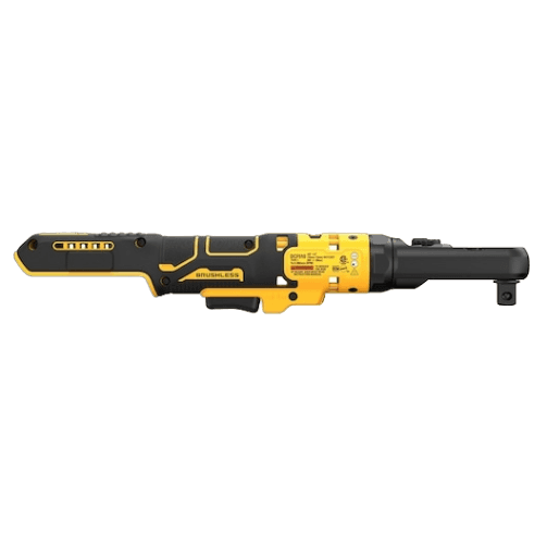 Cordless sealed head ratchet with brushless motor in yellow and black for sockets and woodworking tools collection