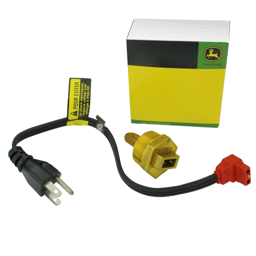 Brass engine block heater kit with power cord and plug for improved cold weather starting and home improvement use