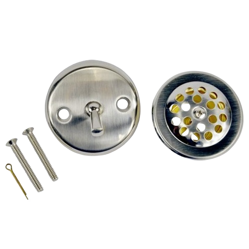 Brushed metal trip lever tub drain trim kit with overflow and mounting screws in plumbing parts and shower repair collections