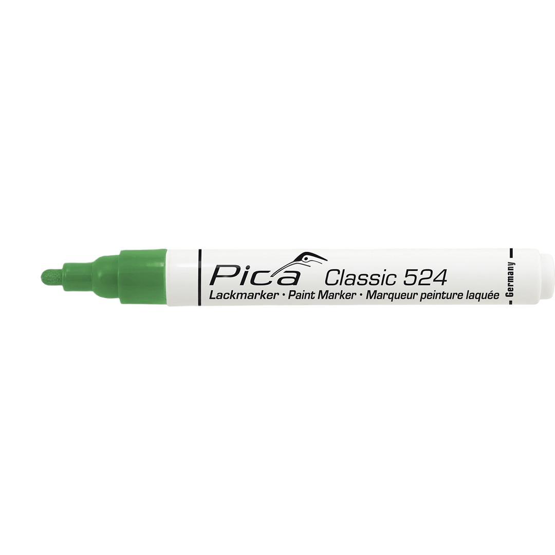 Green tipped Pica Classic 524 paint marker suitable for industrial marking and home improvement tools use