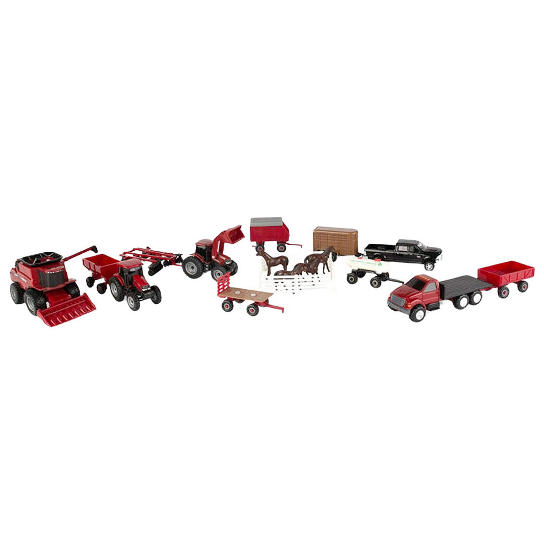 Red farm vehicle and animal playset with tractors, trailer, horses, and fencing from Vehicles & Remote Controlled Toys collection