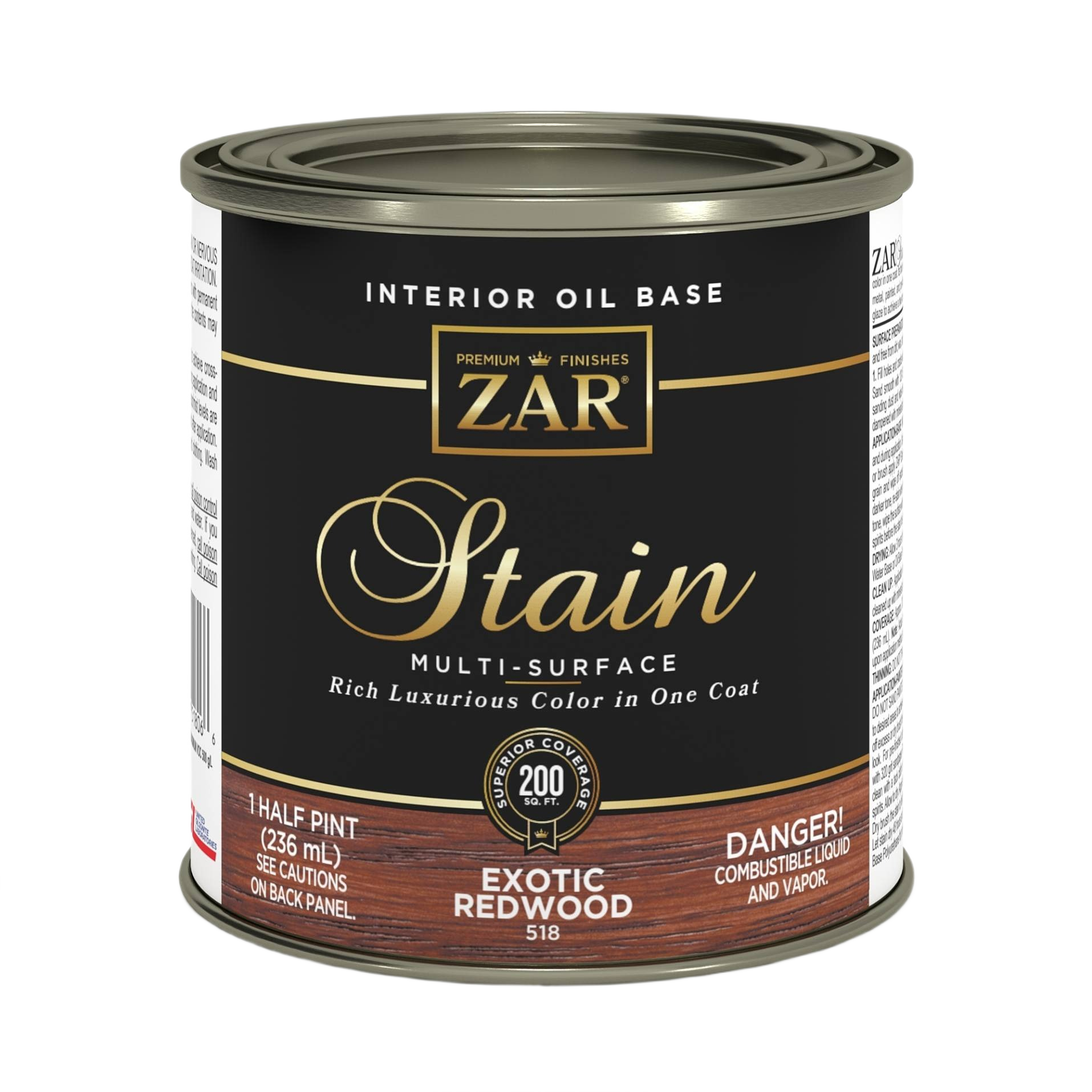 Half-pint can of ZAR interior oil base exotic redwood wood stain for home improvement and finishing projects under $50