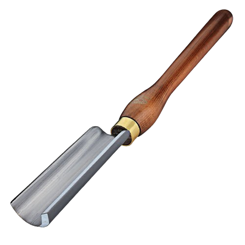 Wood handled roughing gouge with brass ferrule and sharp steel blade for woodworking and home improvement tasks