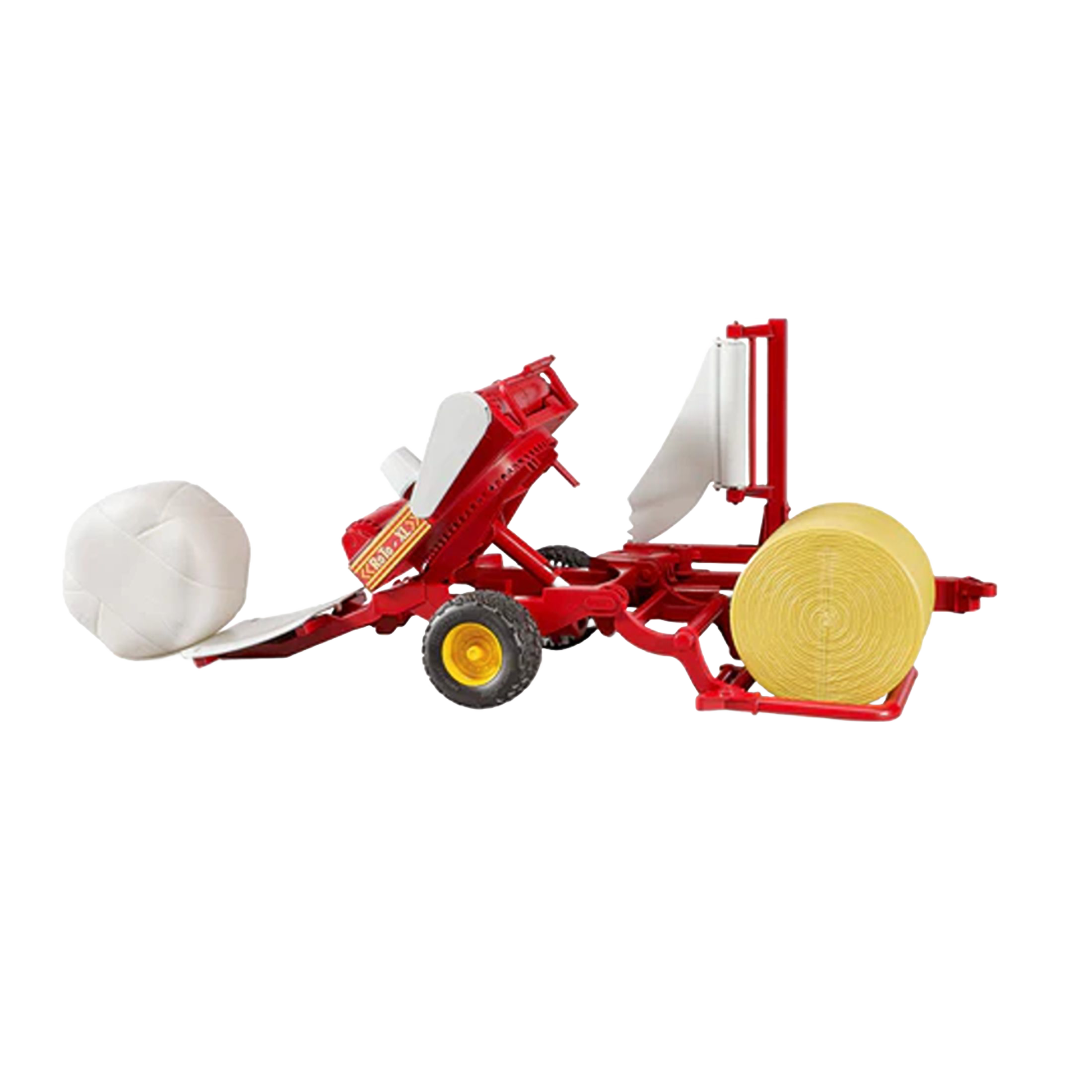 Red bale wrapper toy with yellow and white wrapped and unwrapped bales for Vehicles & Remote Controlled Toys and Bruder Toys collections