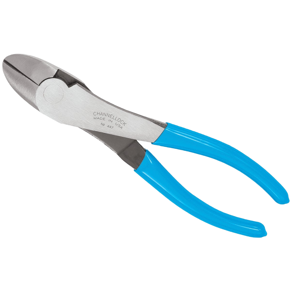 Curved diagonal cutting pliers with blue handles and box joint design for precision cutting in home improvement tasks