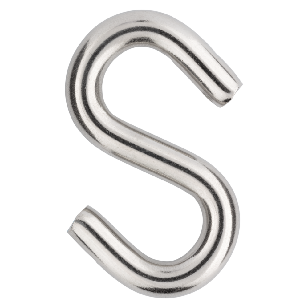 Polished stainless steel open S hook for heavy-duty hardware, hooks & eyes, fasteners, and home improvement projects under $50 collection