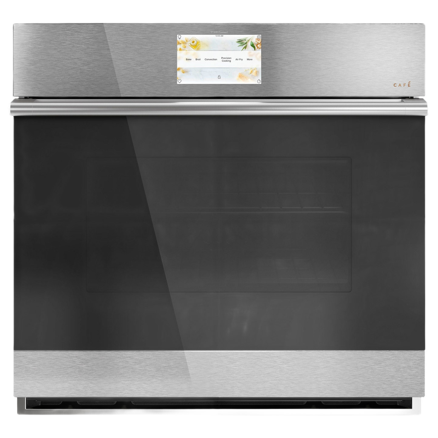 Modern platinum glass smart single wall oven with convection, part of wall ovens and kitchen appliances collection