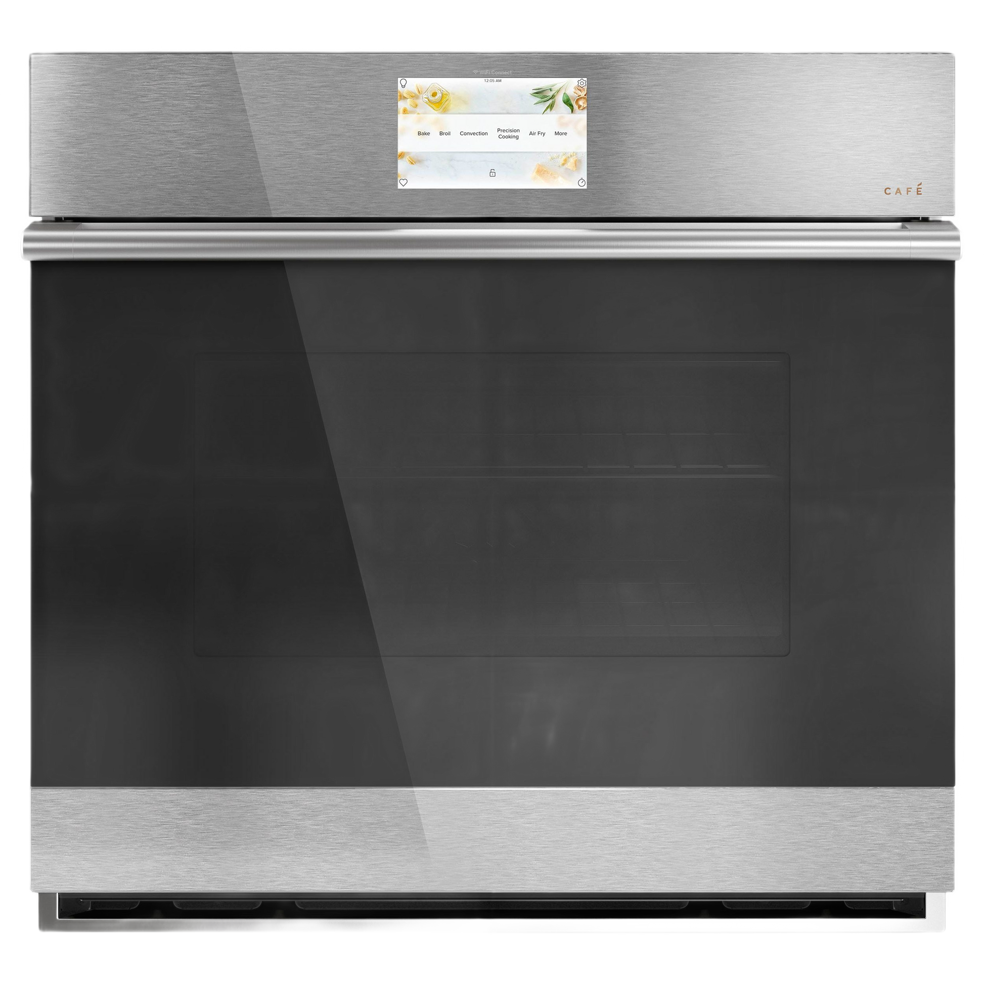 Modern platinum glass smart single wall oven with convection, part of wall ovens and kitchen appliances collection