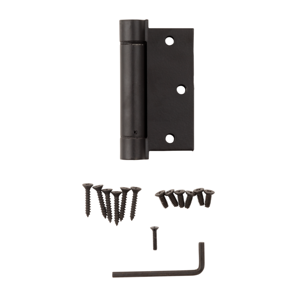 Square oil rubbed bronze spring hinge with screws and adjustment tool for door hardware and home improvement projects under $50