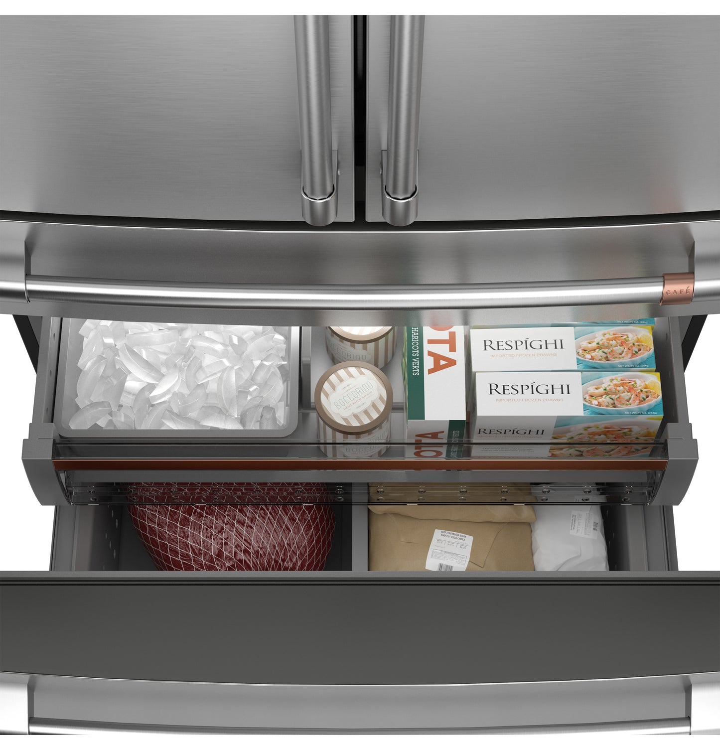 CAFÉ™ ENERGY STAR® 23.2 Cu. Ft. Smart Counter-Depth 4-Door French-Door Refrigerator in Platinum Glass With Dual-Dispense AutoFill Pitcher