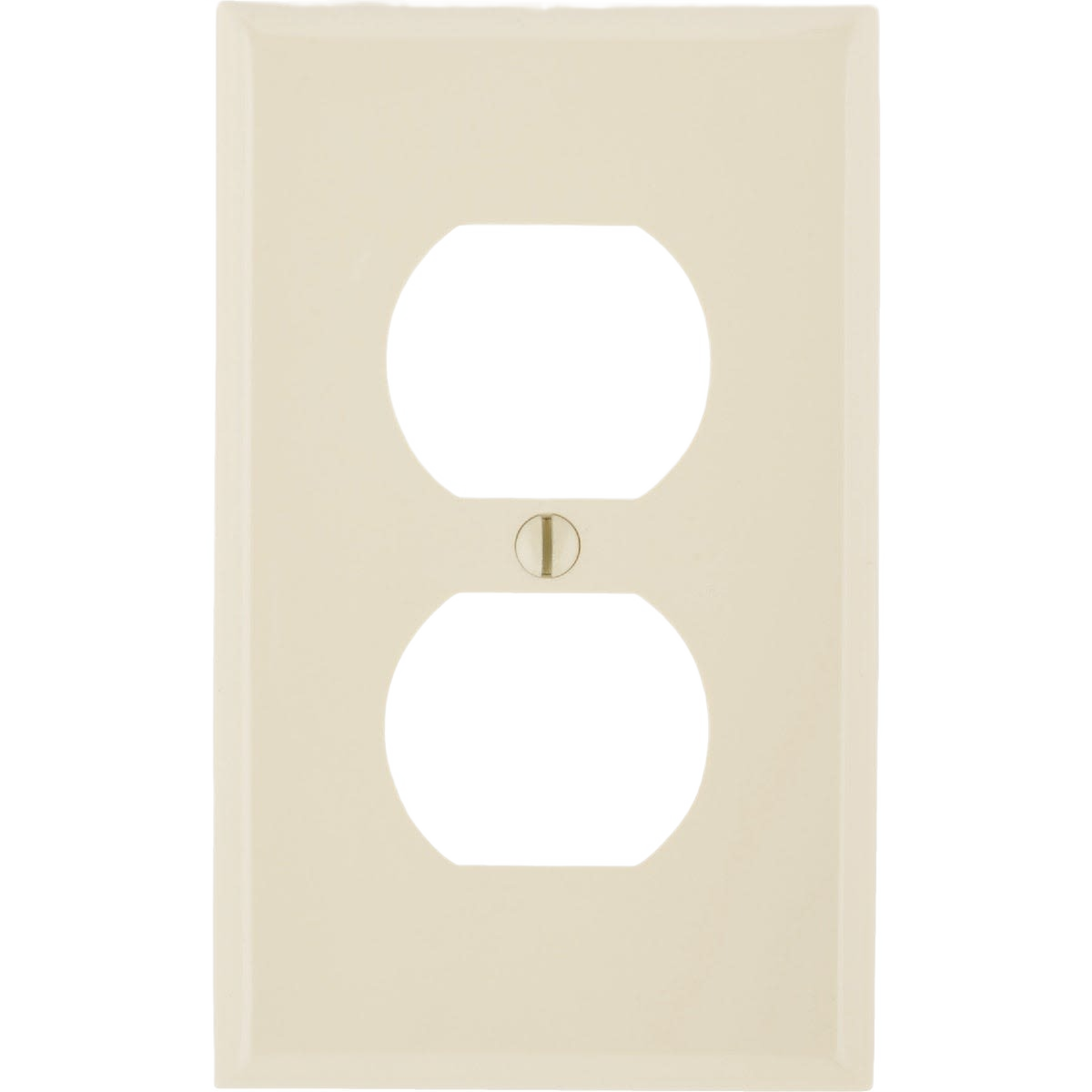 Ivory 1-gang outlet wall plate with screw hole for secure installation in home improvement projects