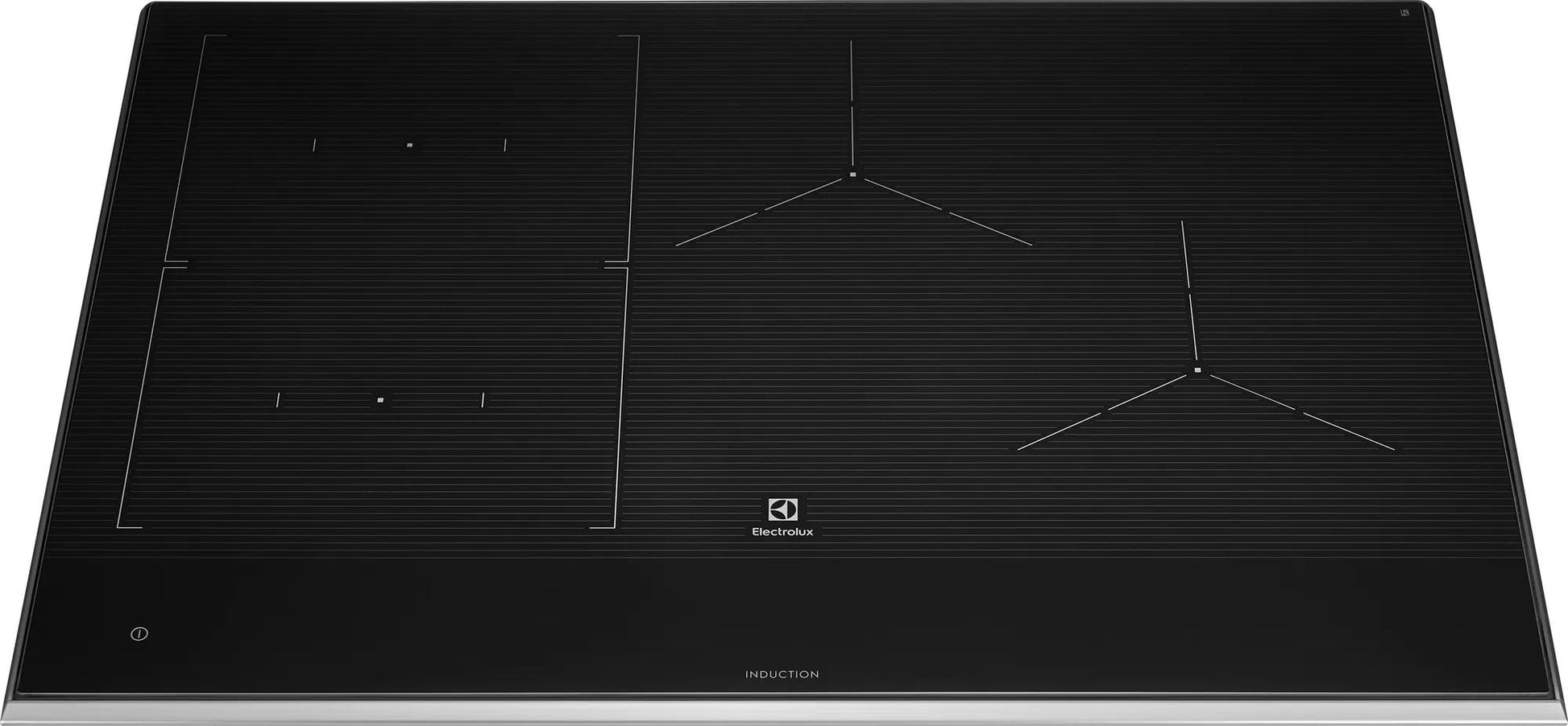 Black Electrolux induction cooktop with three heating zones and sleek minimalist design in kitchen appliances collections