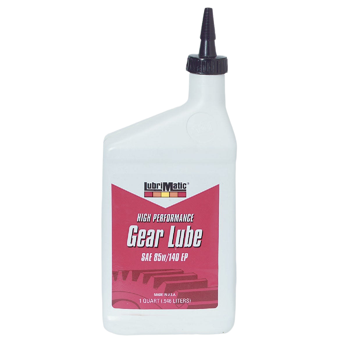 White plastic bottle of lubricant with red label for automotive gear protection, suitable for home improvement and tools.