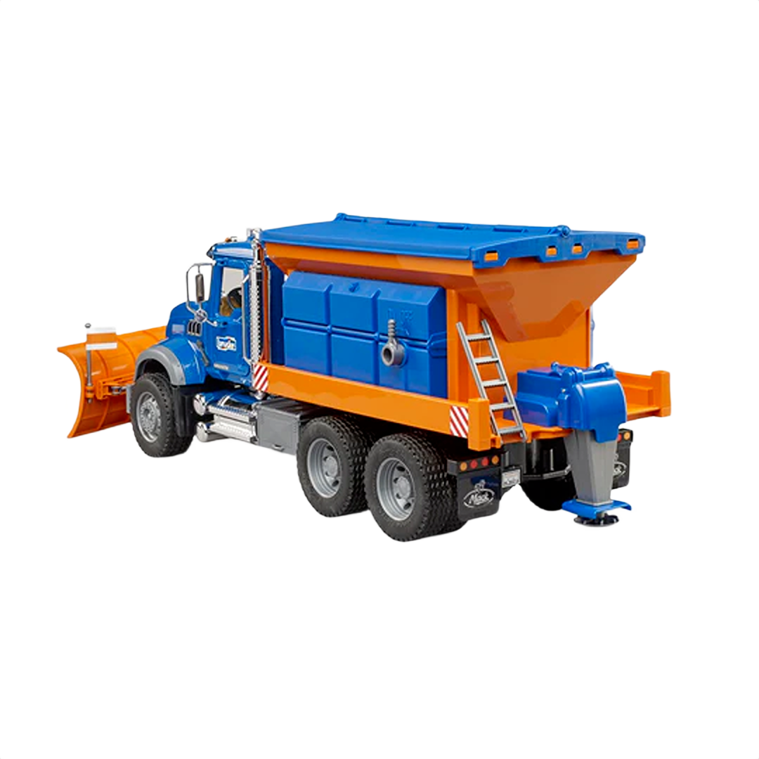 Blue and orange Bruder Mack Granite snow plow truck toy with detachable blade for Vehicles & Remote Controlled Toys collection