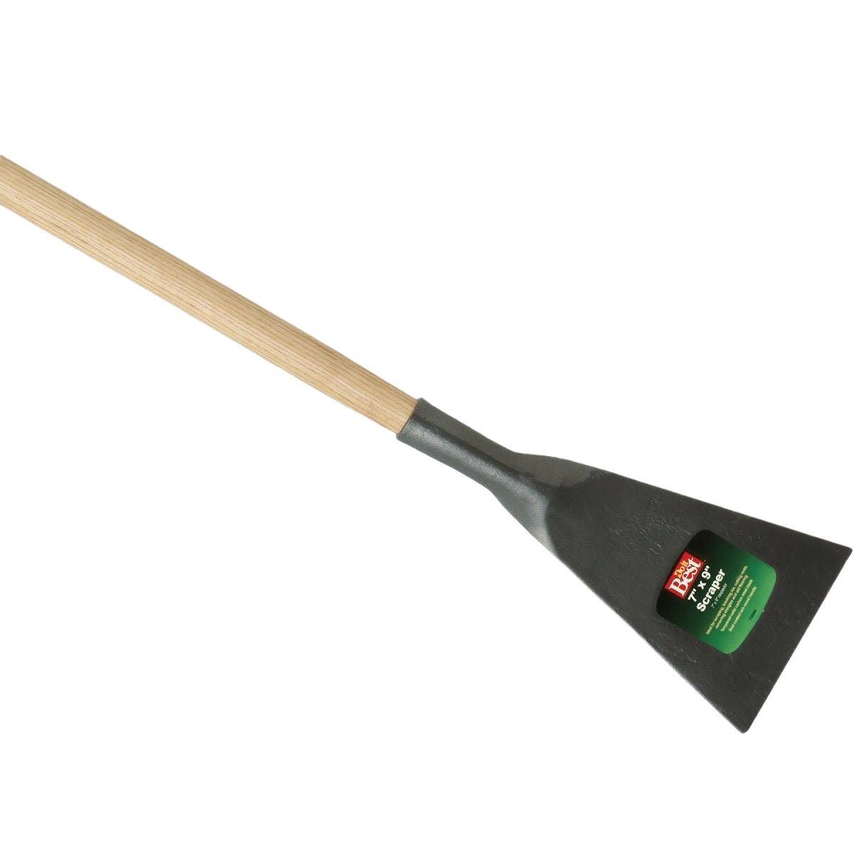 Wood-handled sidewalk scraper with metal blade for outdoor home improvement and cleaning tasks
