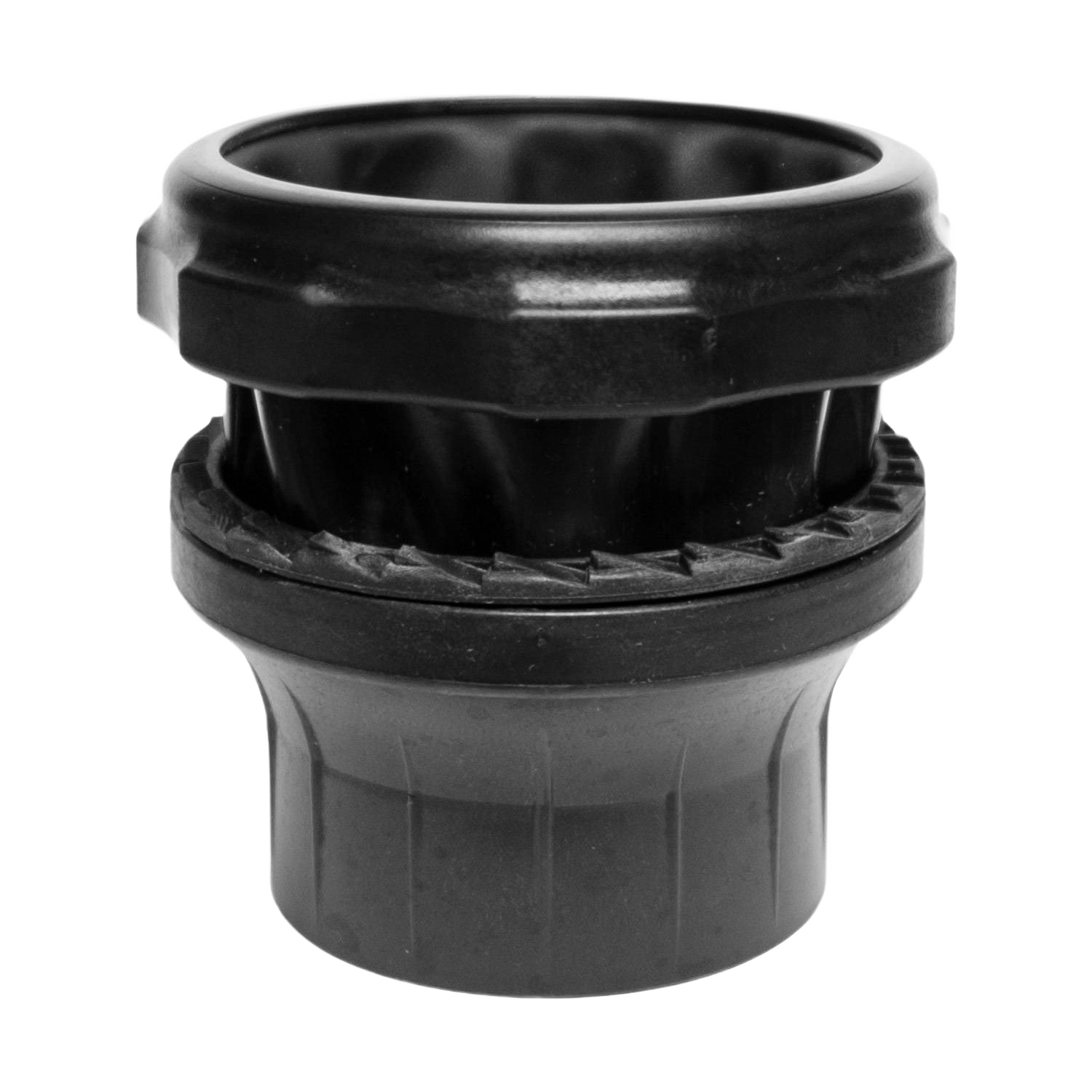 Black universal vacuum adapter designed for versatile connection in tools and home improvement tasks