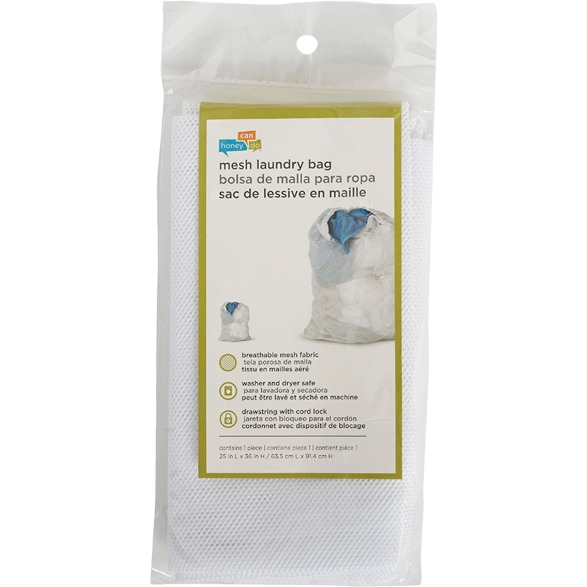 White breathable mesh laundry bag with drawstring closure for laundry storage and dorm organization under $50