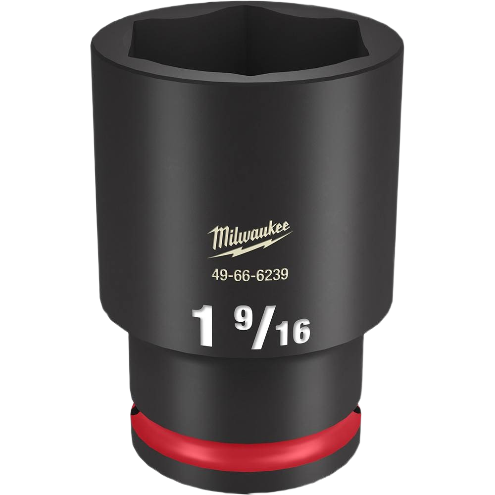 Black impact socket with stamped 1 9/16 size and red accent for hand tool and home improvement use