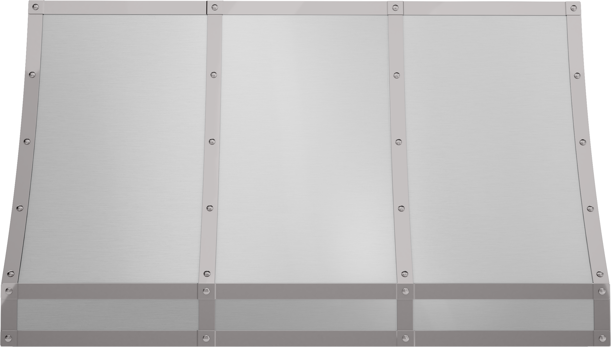 Polished stainless steel kitchen range hood body with banding for over the range appliance and home improvement projects