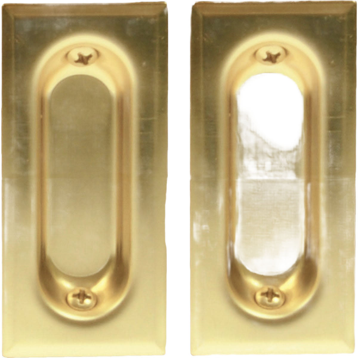 Pair of brass finish rectangular flush pulls with mounting screws for door knobs and hardware collection under $50