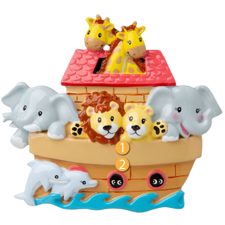 Colorful Noah's Ark ornament with giraffes, lions, elephants, and dolphins, Christmas Ornaments & Tree Decorations under $50 collection