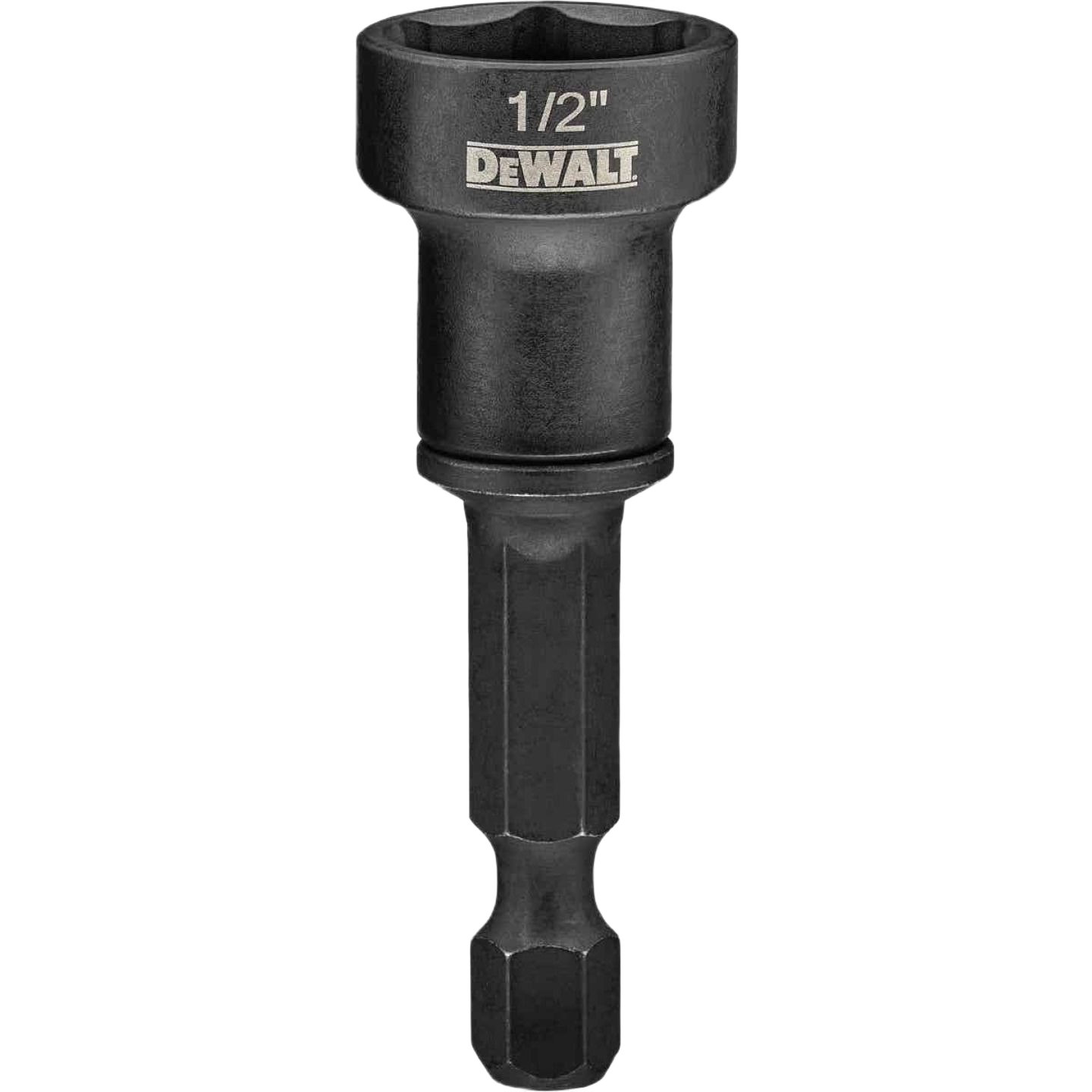 Black 1/2-inch detachable nut driver bit with sturdy metal construction for tools and home improvement projects