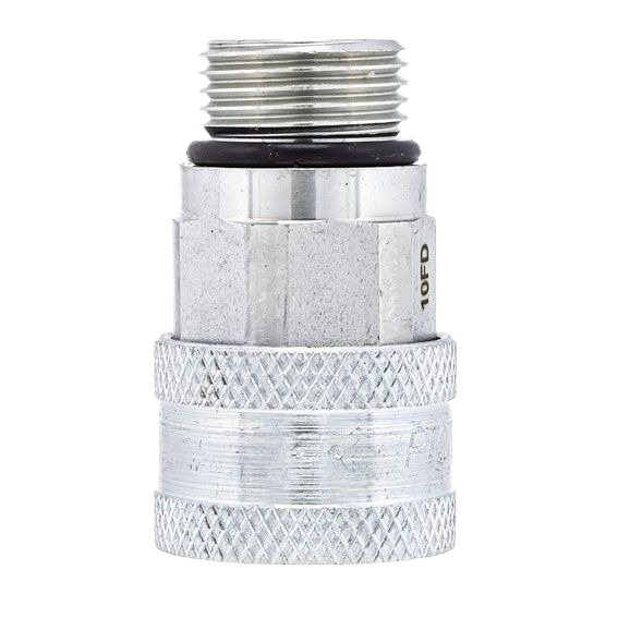 Silver hydraulic quick connect coupler with knurled grip for tools and home improvement applications