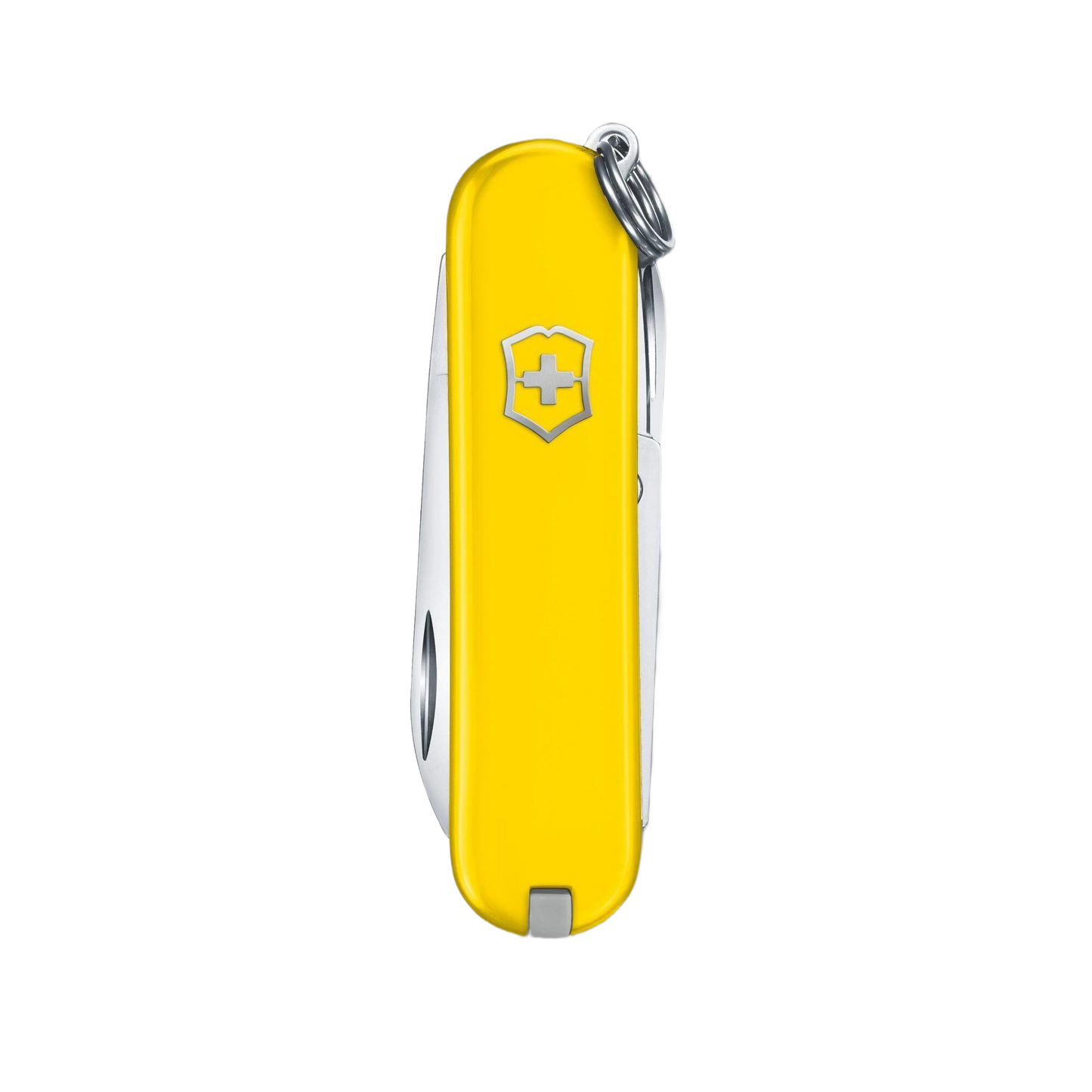 Yellow compact pocket knife with keyring and Swiss crest for cutting and woodworking tools under $50 collections