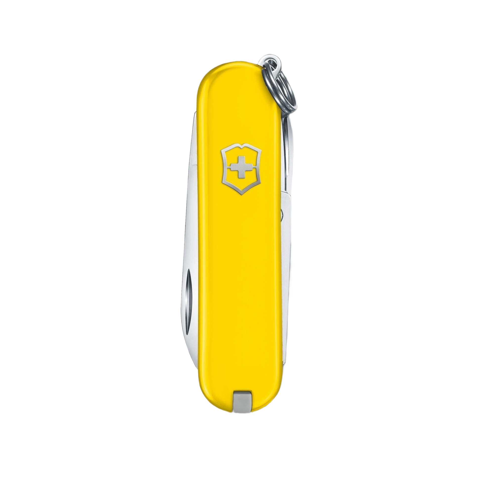 Yellow compact pocket knife with keyring and Swiss crest for cutting and woodworking tools under $50 collections