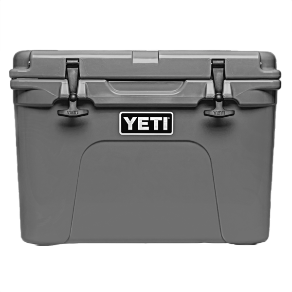 Gray rotomolded hard cooler with latch locks and integrated handle for food storage and outdoor use