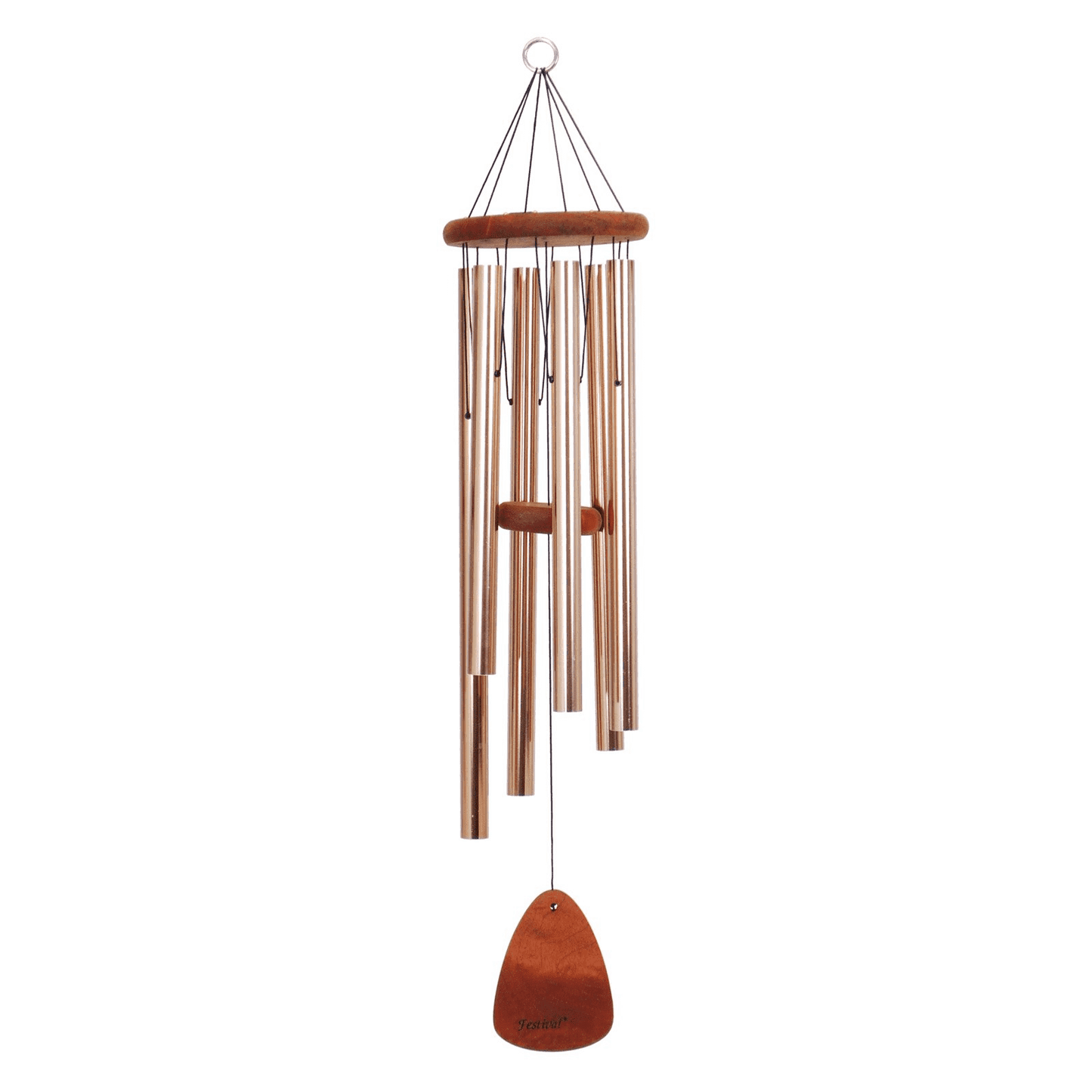 Bronze outdoor wind chime with multiple tubes, designed for lawn and garden decor in outdoor living spaces.