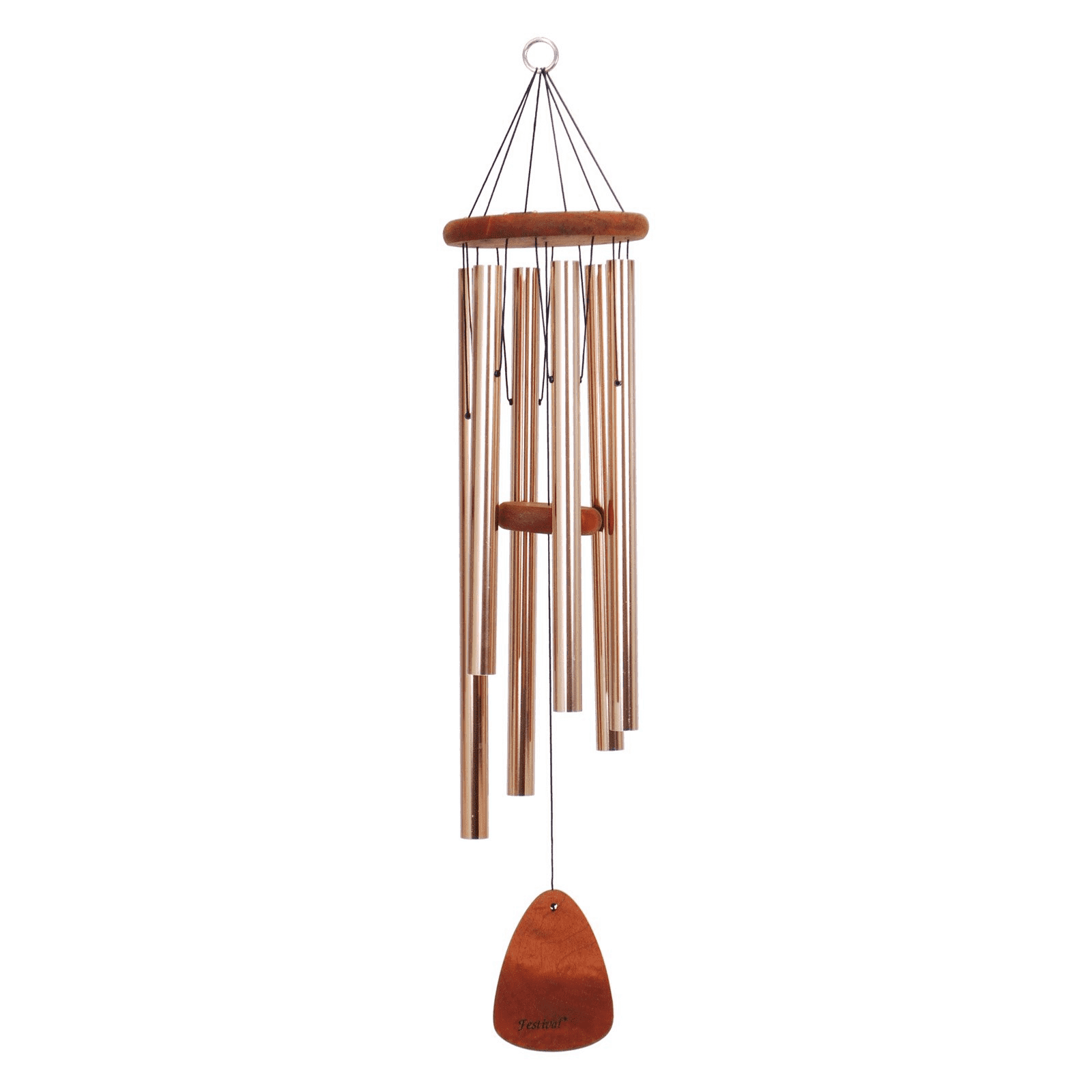 Bronze outdoor wind chime with multiple tubes, designed for lawn and garden decor in outdoor living spaces.