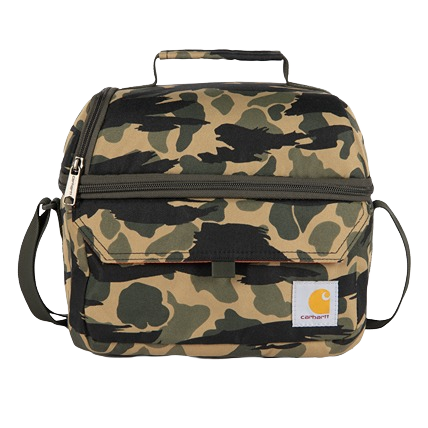 Camo insulated lunch cooler with 12-can capacity, durable polyester, water-repellent fabric from Carhartt accessories collection