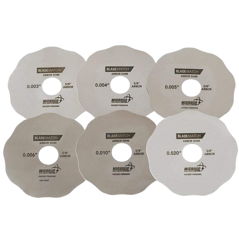 Set of six precision steel arbor shims for saw blade alignment in power tool and saw accessories collections under $50