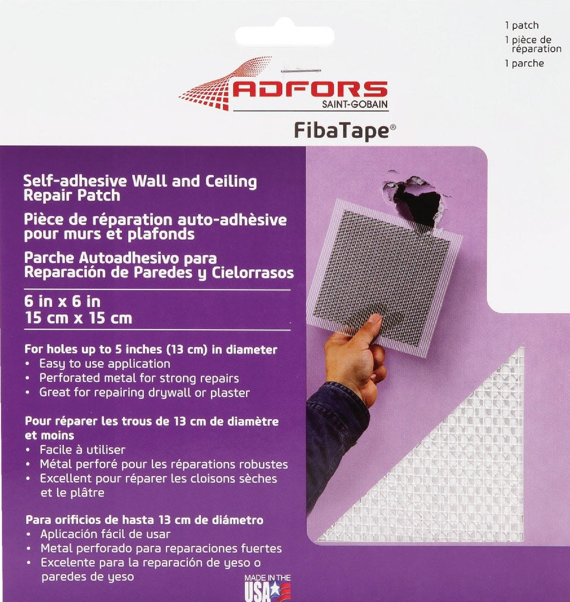 Self-adhesive metal reinforced drywall patch for wall and ceiling repair, 6 by 6 inches, Home Improvement tools.