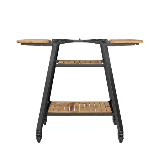 Sturdy metal and wooden outdoor stand with caster wheels for grilling tools and outdoor living spaces
