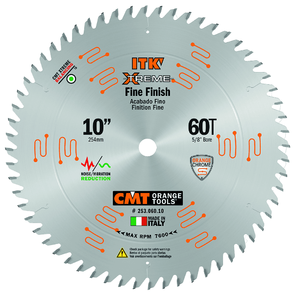 10-inch fine finish circular saw blade with 60 teeth, vibration reduction, and durable chrome for woodworking tools collections