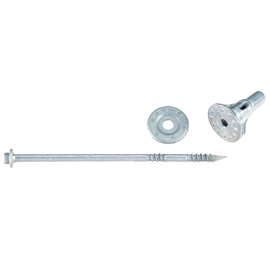 Galvanized steel carriage bolt with washer and self-drilling screw for lumber and building materials fastening applications