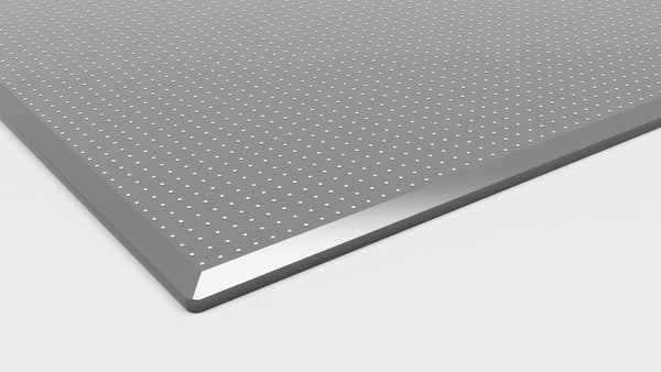 Close-up of silver mirror induction cooktop surface with fine dotted texture from Thermador kitchen appliances collection