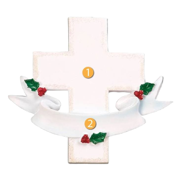 White memorial cross ornament with holly berries and leaves for Christmas Ornaments & Tree Decorations collection under $50