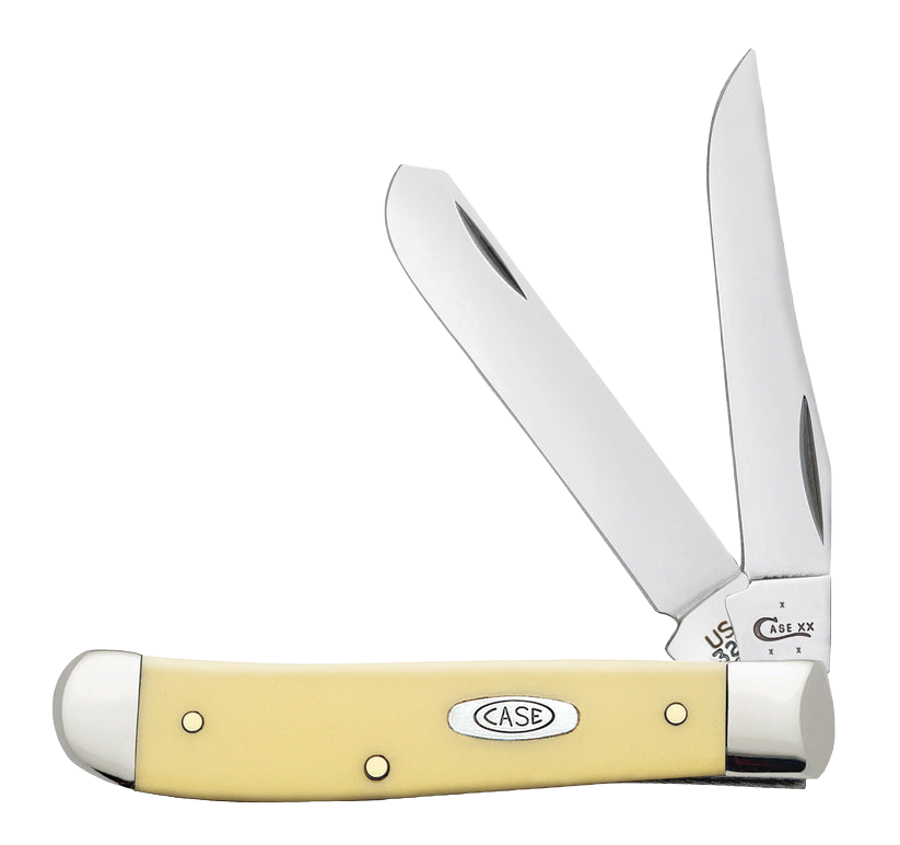 Yellow synthetic handle pocket knife with dual blades for versatile cutting in hand tools and woodworking collections under $100