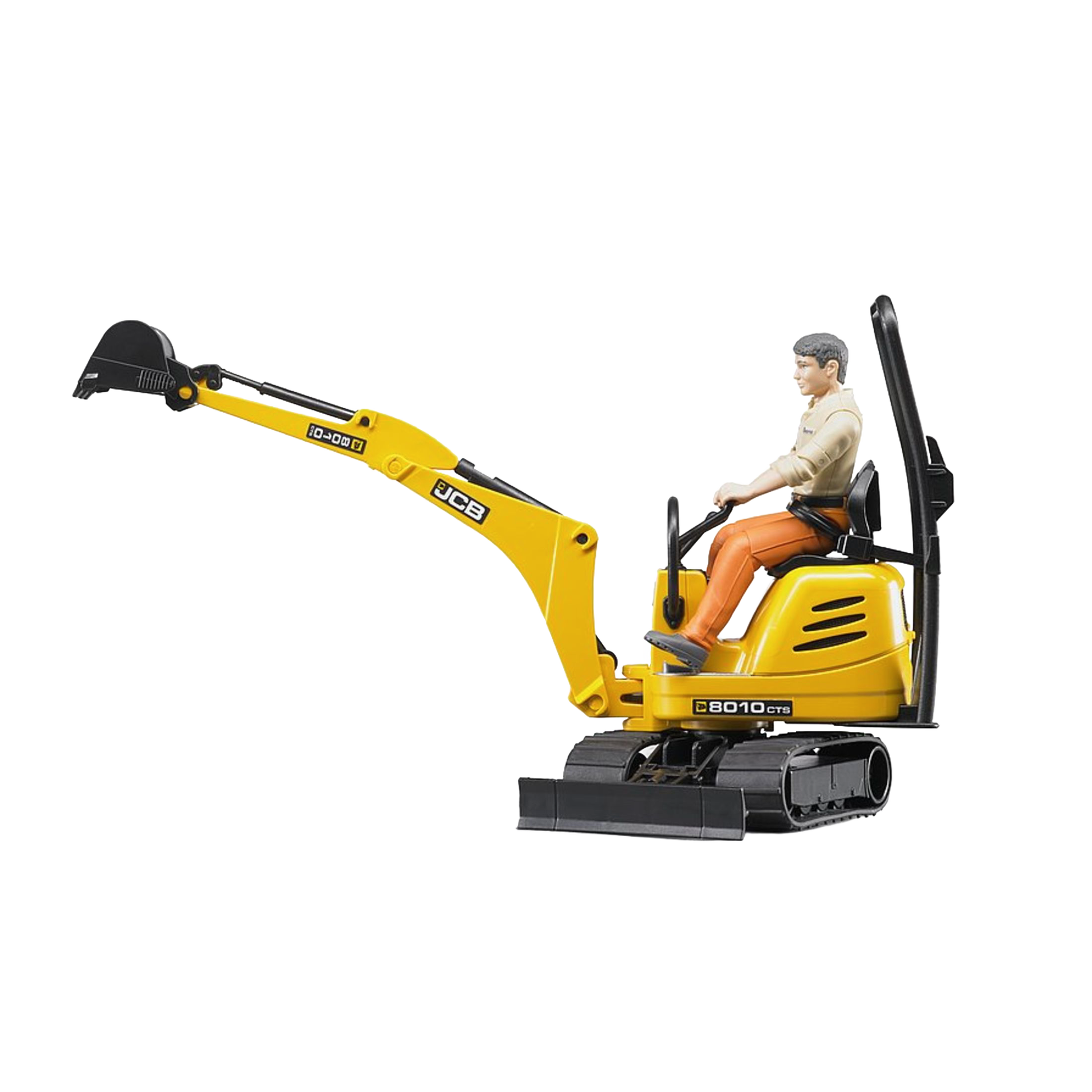 Yellow Bruder JCB C8010 CTS micro excavator toy with seated construction worker figure from vehicles and toys collections under $100