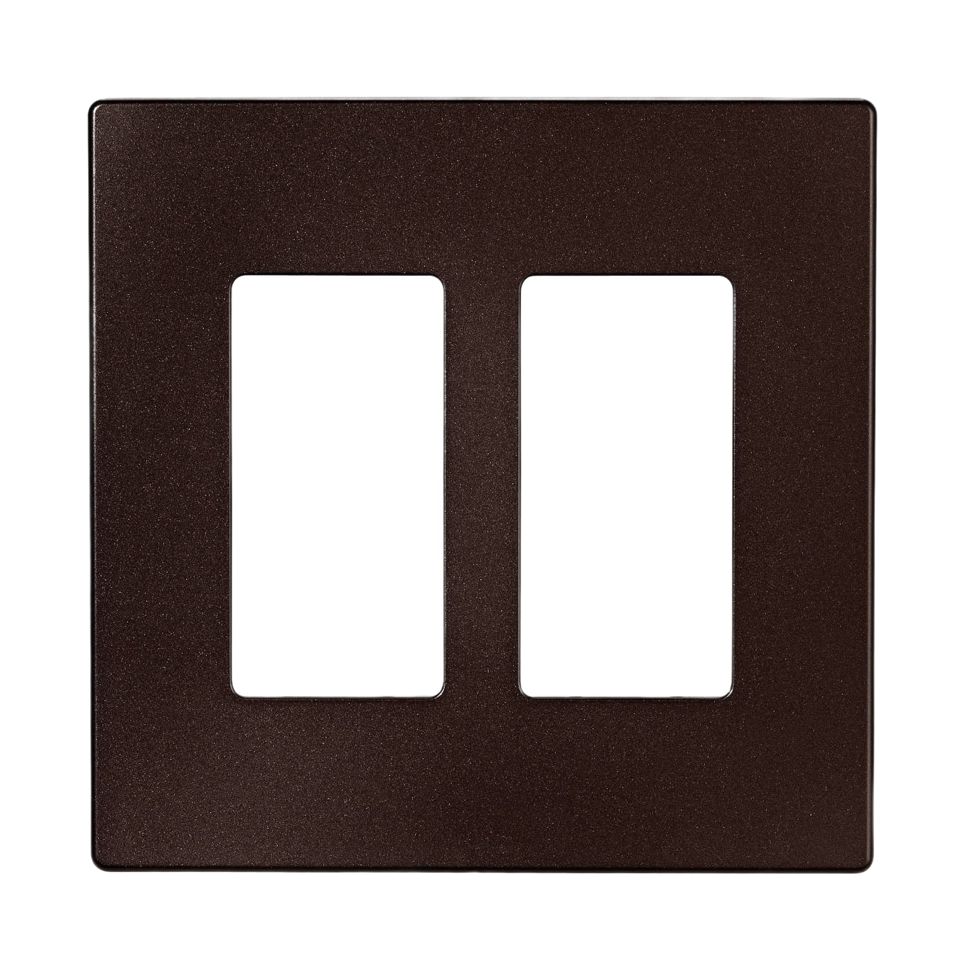Oil rubbed bronze two-gang screwless wall plate for home improvement and electrical outlet coverage.