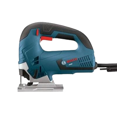 Blue and black corded Bosch jigsaw with ergonomic top handle and red trigger for precision cutting in home improvement tasks