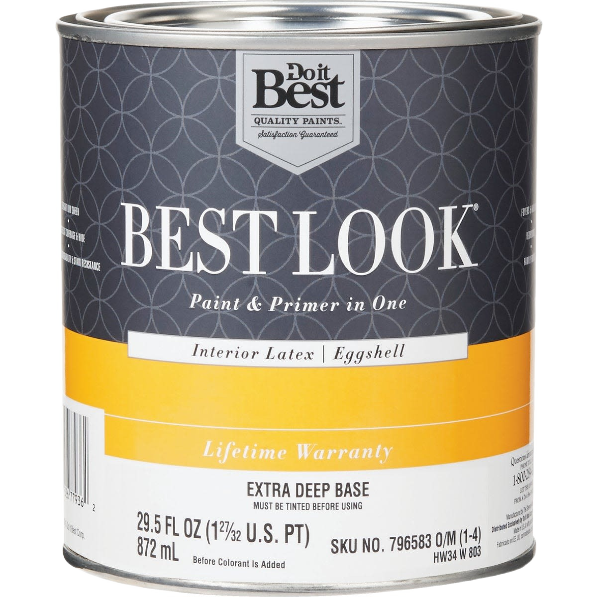 One-quart can of extra deep base interior latex eggshell paint and primer for home improvement projects